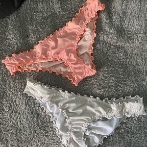 Coral and White Scrunched Bikini Bottoms